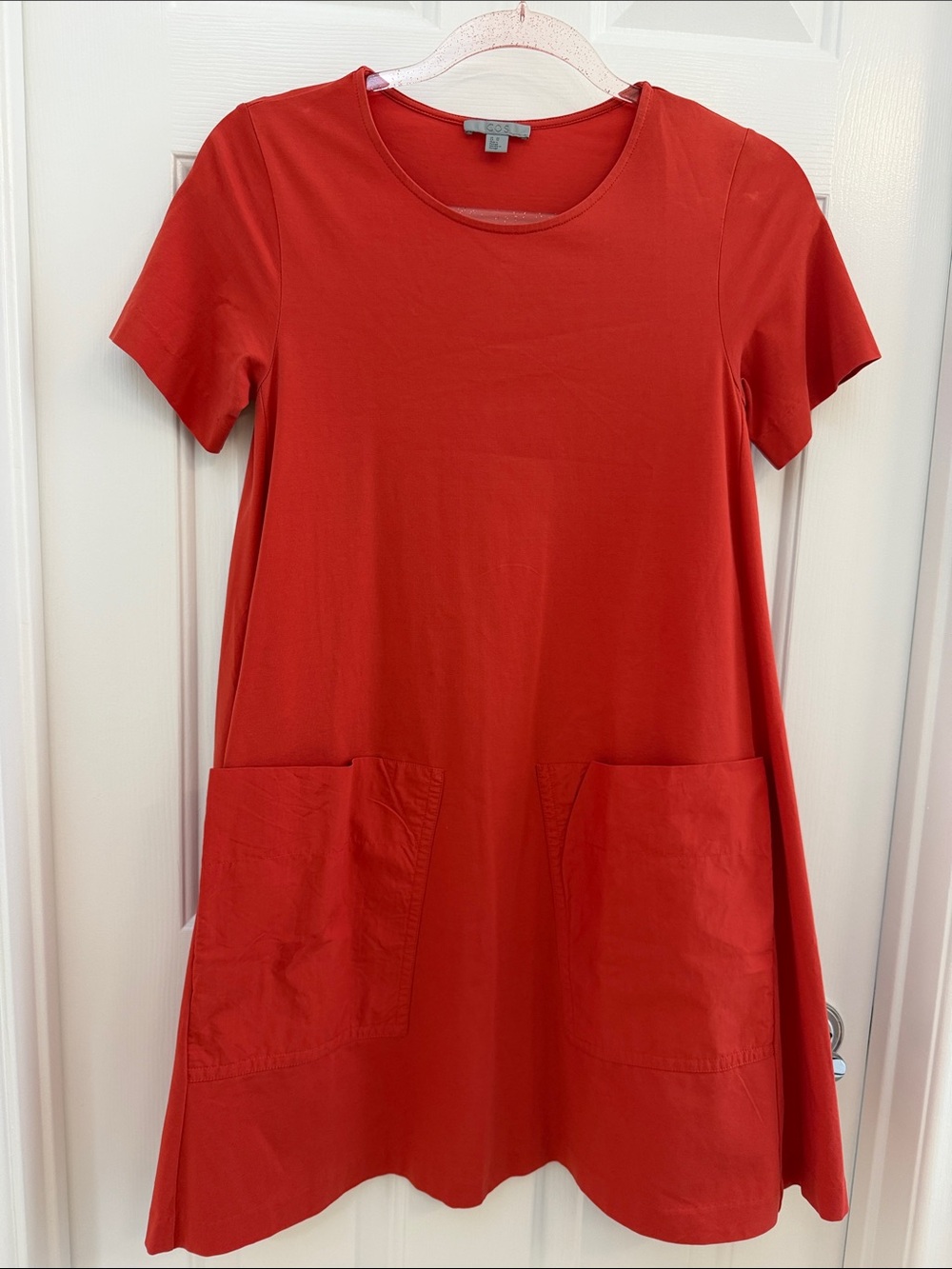 COS Red Short-Sleeve Jersey Pocket Dress